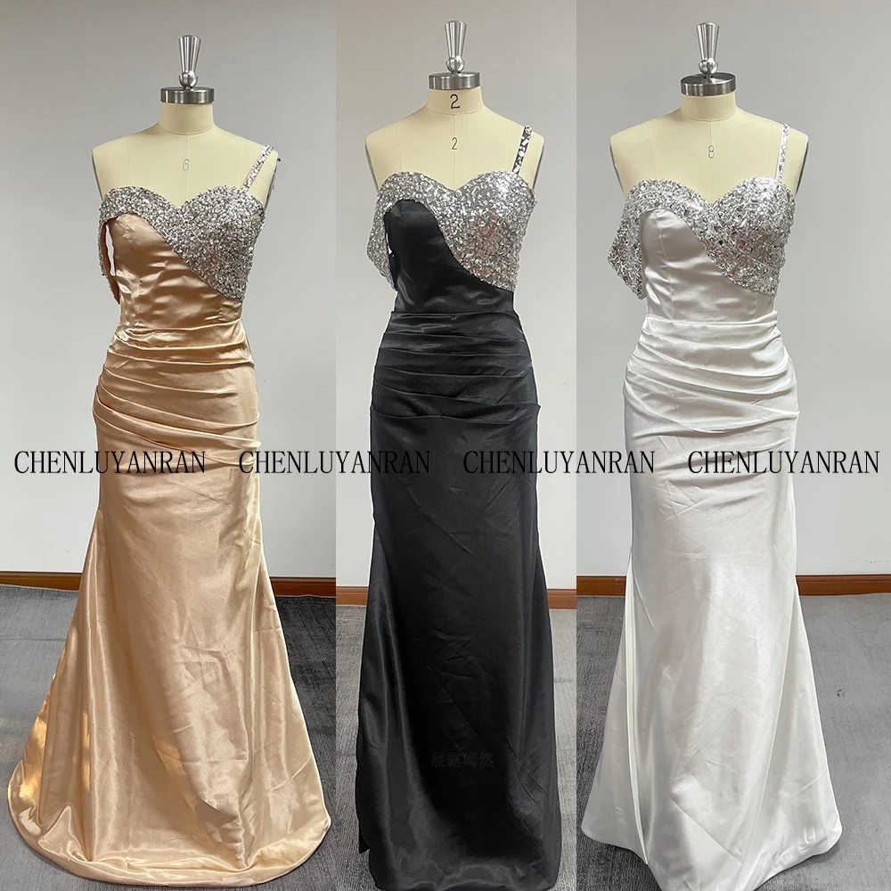 Satin Formal Party Dresses 2022 Women Sweetheart Bead Long Evening Gowns Sleeveless Mermaid Custom Made Sexy Wedding Guest Dress