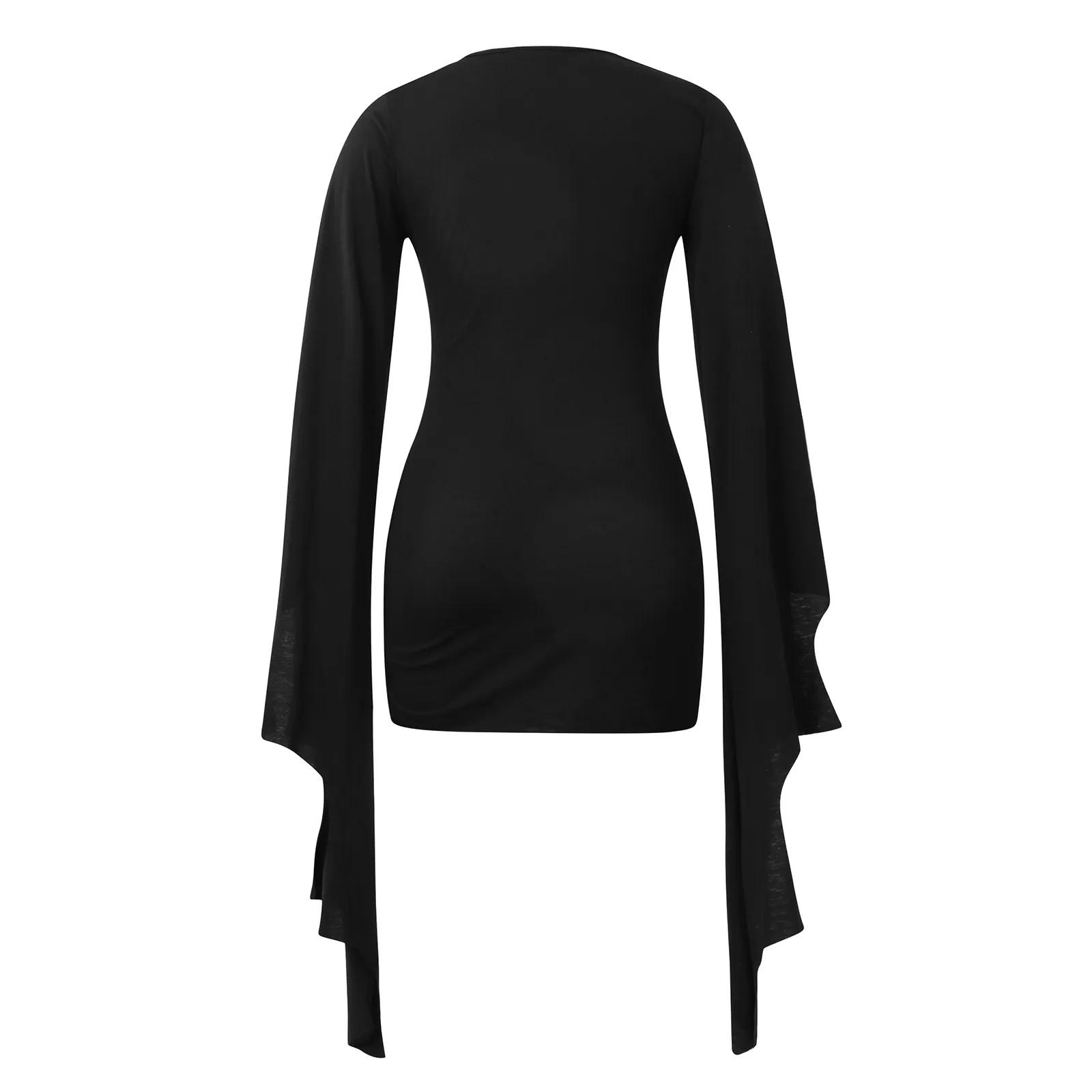 Traf 2024 Mujer Halloween Dress Up Ladies Dress Halloween Women\'S Fall V Neck Solid Color Sexy Slim Sleeve Dress Tops For Women