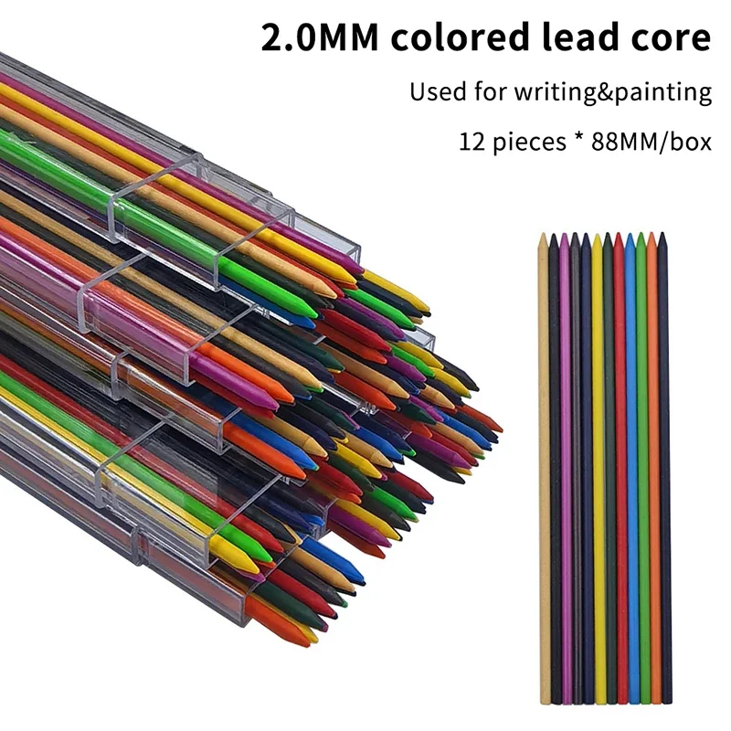

1/3/5, трубки, 2,0 мм, цветной стержень, студенческий художественный рисунок, сменный стержень для карандашей, стираемый автоматический цветной сердечник для карандашей