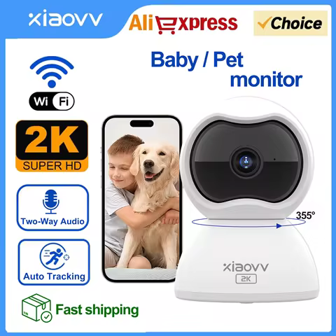 XIAOVV Indoor WiFi Surveillance Camera 2K Pet and Baby Camera with Motion Tracking 360° WiFi IP Home Cameras Night Vision