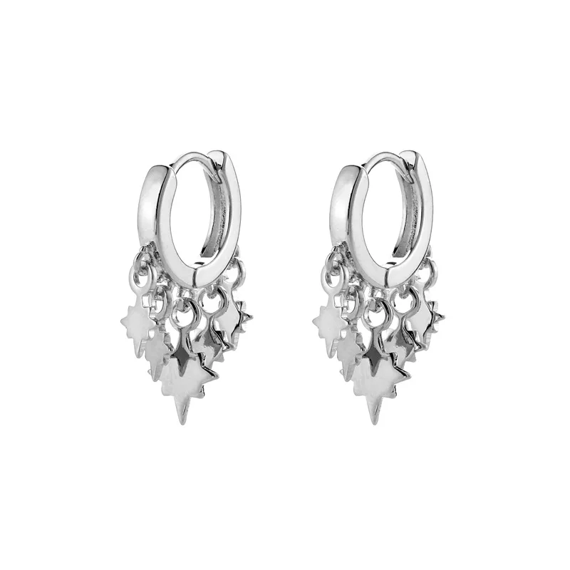 Lbyzhan 925 Sterling Zilveren Sieraden Lange Tassel Crystal Dangle Vintage Star Moon Bedels Drop Oorbellen Voor Vrouwen