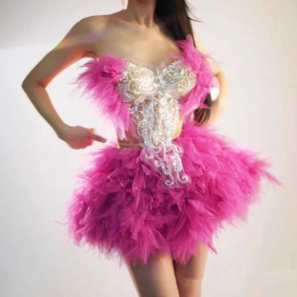 Event Party Performance Nightclub Stage DJ Singer Model GOGO Sexy Performance Dress Heavy Industry Diamond Skincare Dress