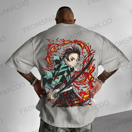 鬼滅の刃 Tシャツ ブラック コットン 半袖 トップス 竈門炭治郎 背面プリント 水呼吸 炎デザイン メンズ 2025