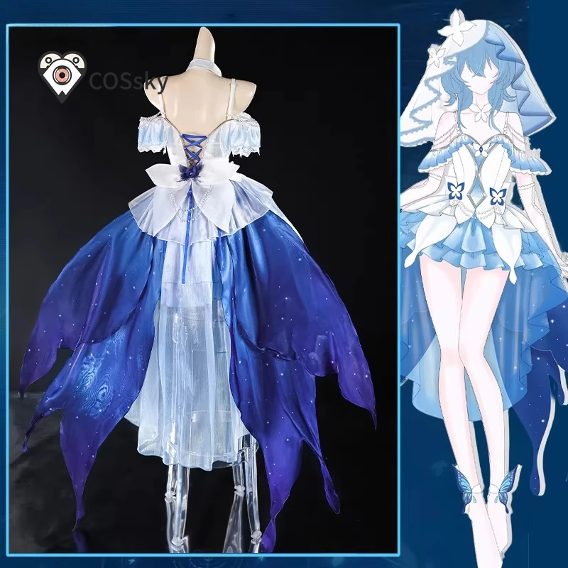 The Shorekeeper Game Cosplay Wuthering Waves Cosplay  New Sweet Blue Wedding Dress Headwear Gloves Girls Halloween Party Uniform view 3