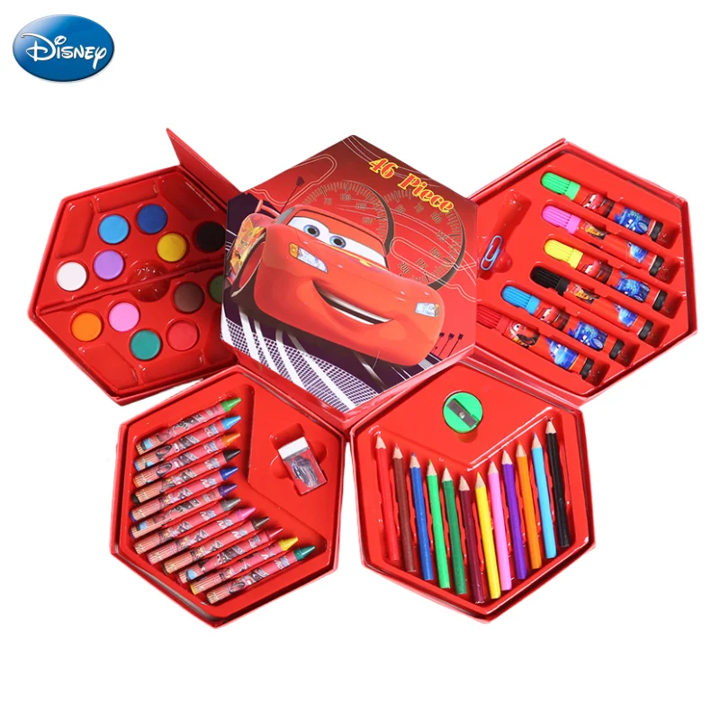 Disney Lightning McQueen Mickey and Minnie children\'s 46-color rotating watercolor brush creative prize learning stationery set