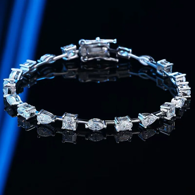 Full Moissanite Pear Shape Oval Marquise Cut Moissanite Tennis Bracelet Unisex 925 Silver Pass Diamond Test Bracelet Chain Brace