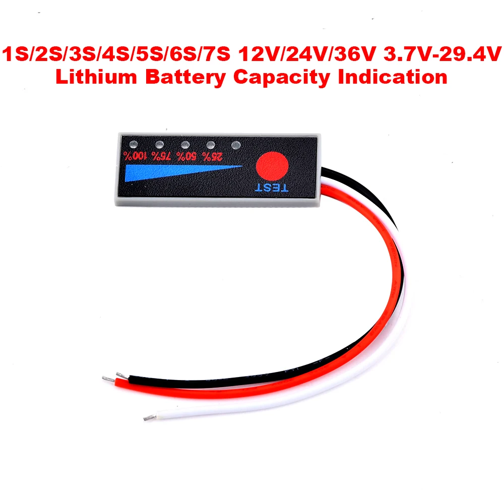 1S/2S/3S/4S/5S/6S/7S 12V/24V/36V 3.7V-29.4V Lithium LiFePO4 Battery Capacity Test Power Level Indicator LED Light Display