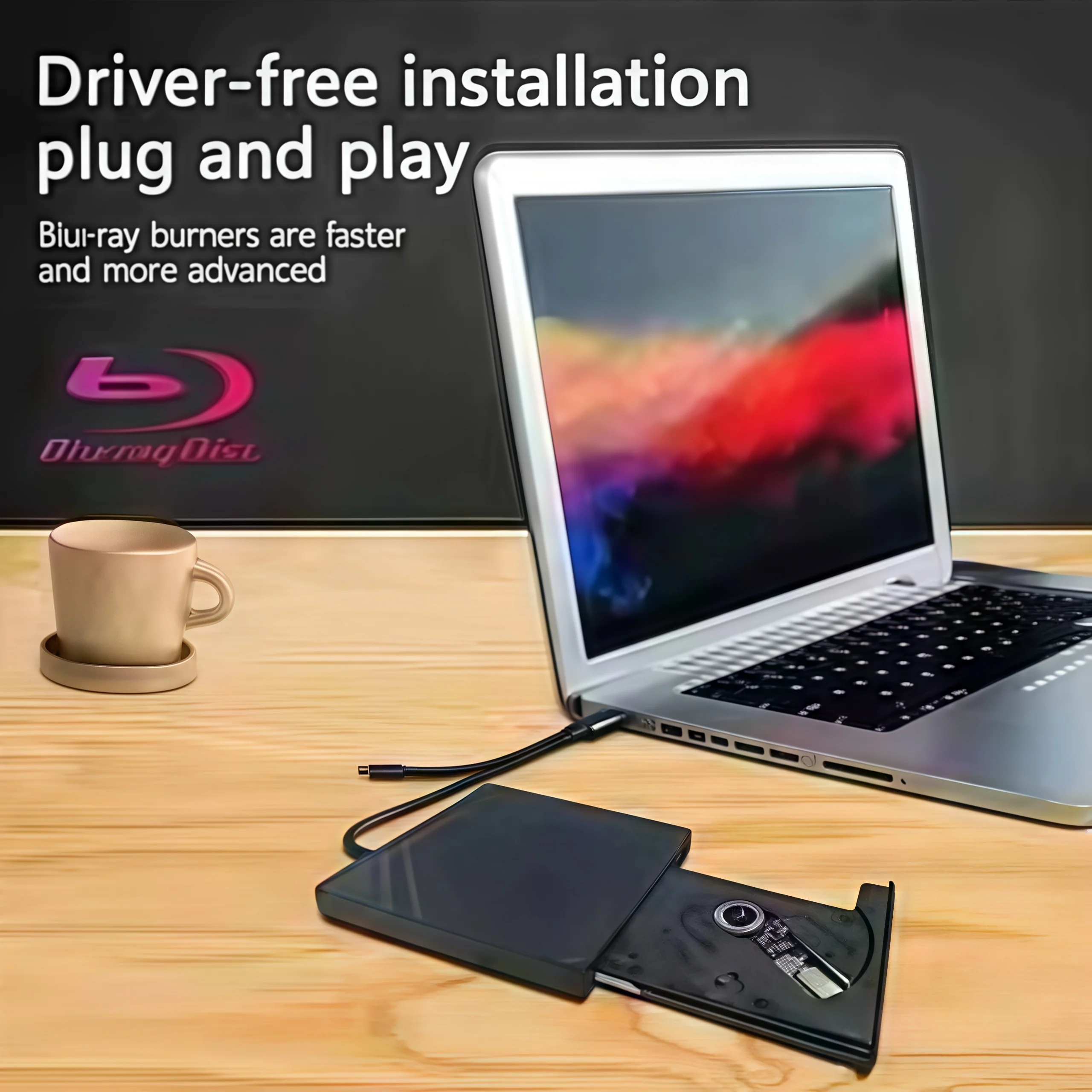 휴대용 USB-C DVD 드라이브: 초슬림 외장형 CD/DVD 버너 및 리더, 고속 쓰기 및 재생, 플러그 앤 플레이