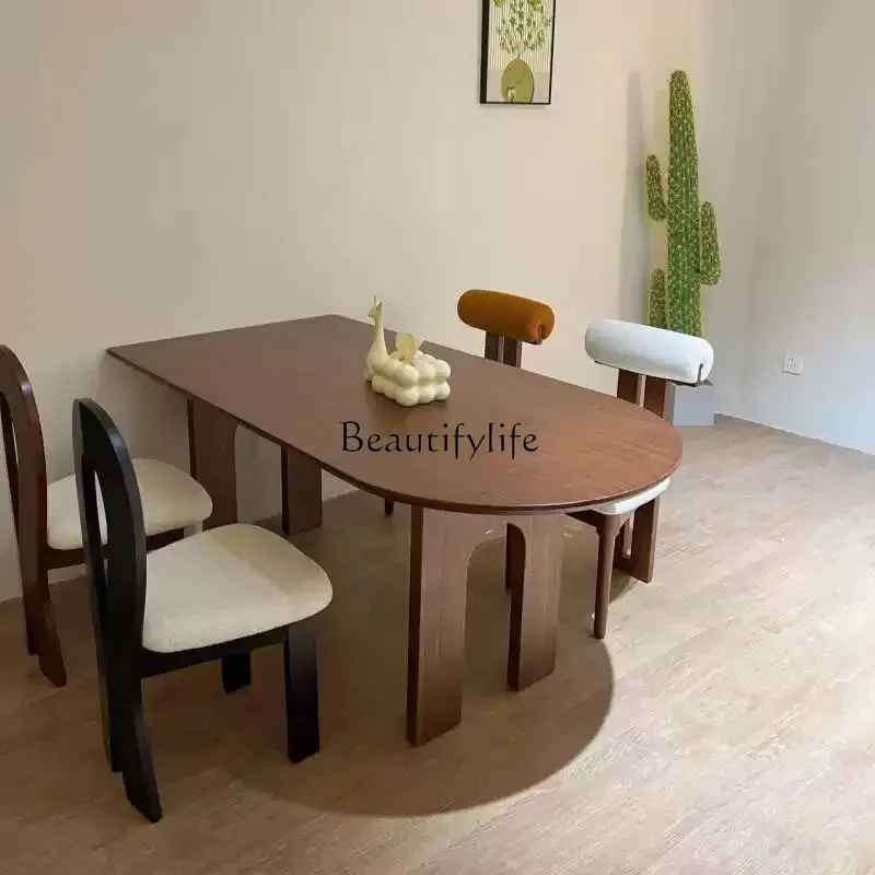 

FG52Creative Cream Wind Solid Wood Dining Table Log Oval Home Living Room Long Table