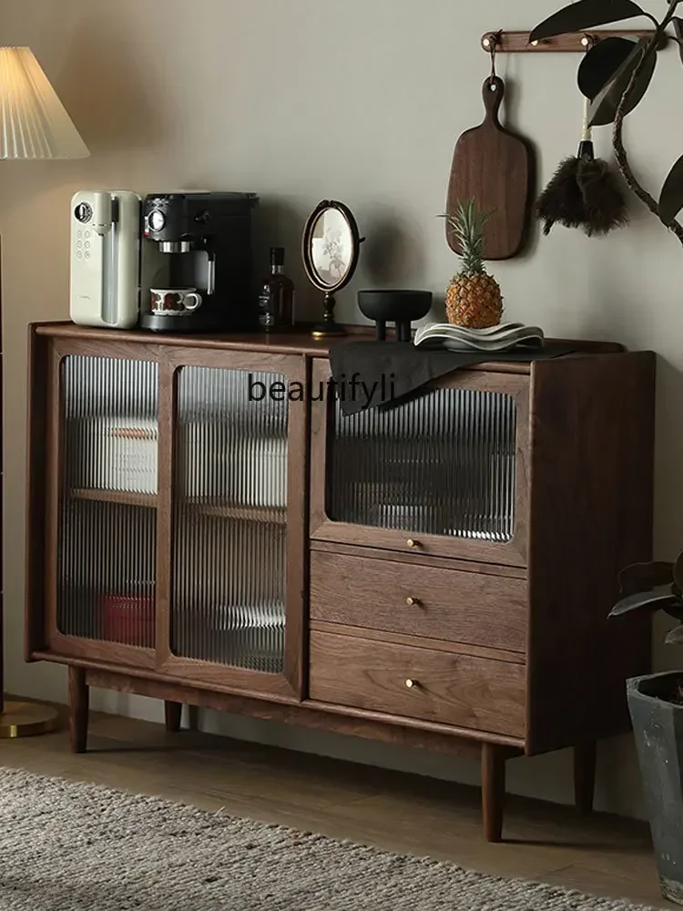 Black Walnut Solid Wood Sideboard Living Room Cherrywood Wine Cabinet Glass CabinetA