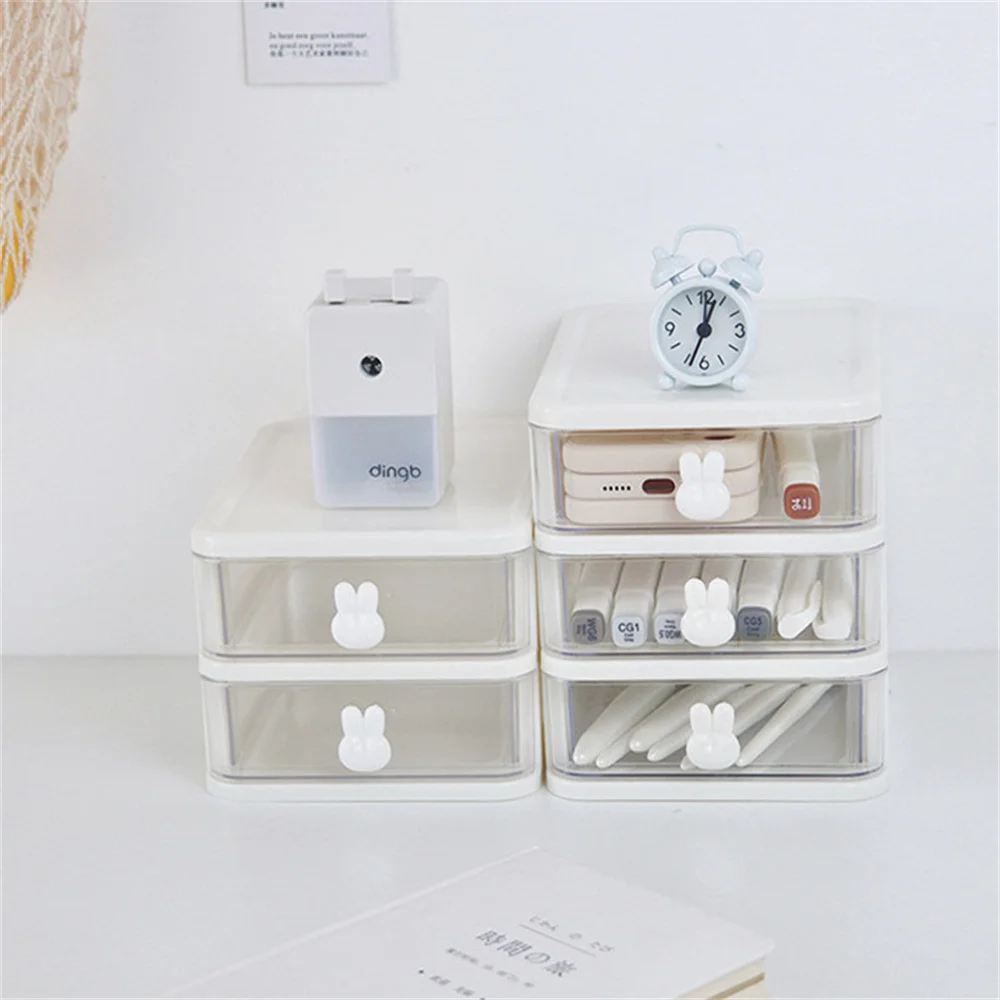 Caixa De Armazenamento De Plástico Desktop, Clear gaveta-estilo organizador, grampos de cabelo infantil, corda do cabelo, papelaria do estudante