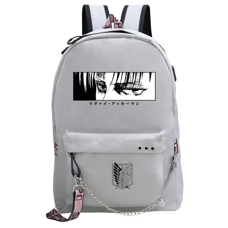 Sac d'école avec chargeur Usb, Sac à Dos Shingeki No Kyojin Anime Kawaii pour ordinateur portable