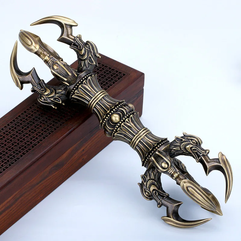 Tangmi Brass Vajra Five-Pronged Hand-Polished Collectible Decoration Buddhist Symbol Craftsmanship Home Decor