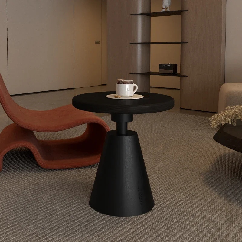 Minimalist Round Coffee Table Sofa with Solid Wood Edges Modern Small Table Living Room Furniture Stylish Coffee Stand