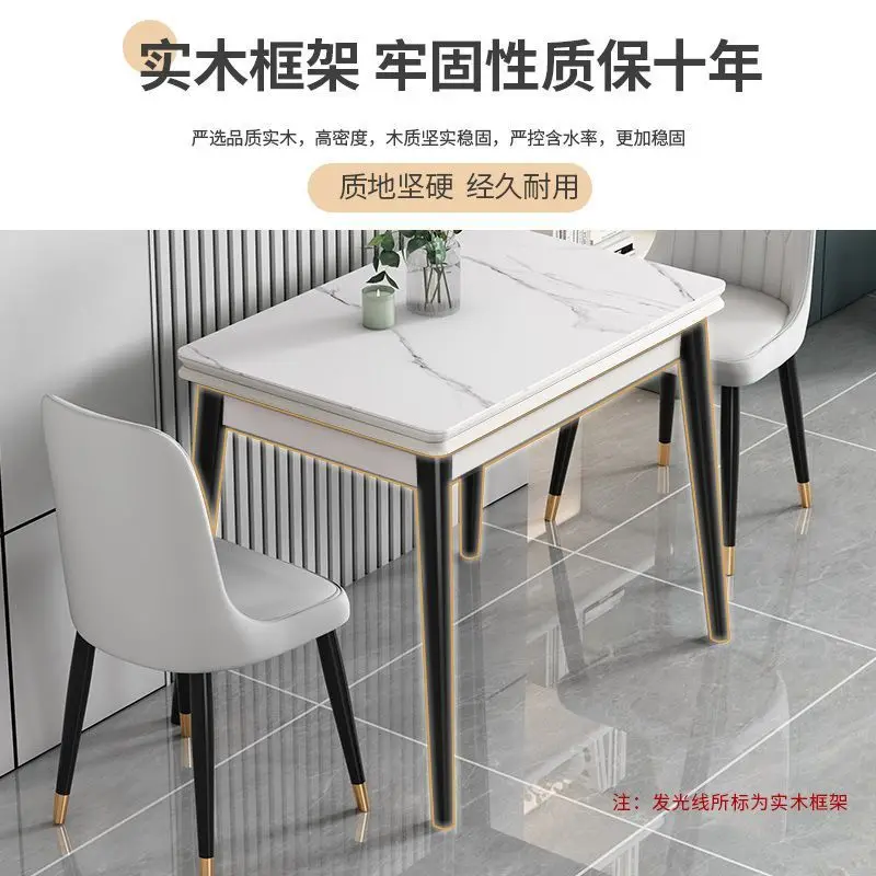 Slate folding dining table household small apartment solid wood retractable modern simple light