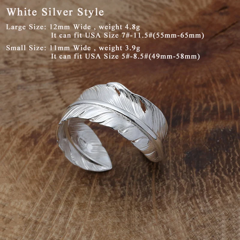 Men's Ring 100% Real 925 Sterling Silver Feather Brand Couple Ring Female Jewelry Thailand Silver Vintage Style Rings