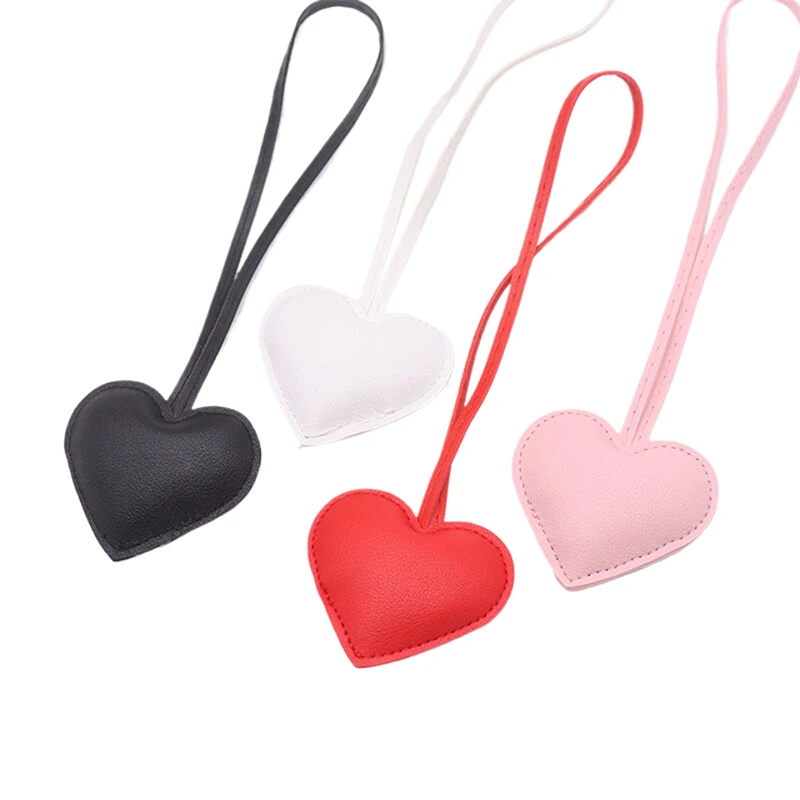 1PC Trendy Lovely PU Leather Heart Keychain Car Keyring Cartoon Love PU Leather Hanger Bag Pendant Car Ornament Accessory