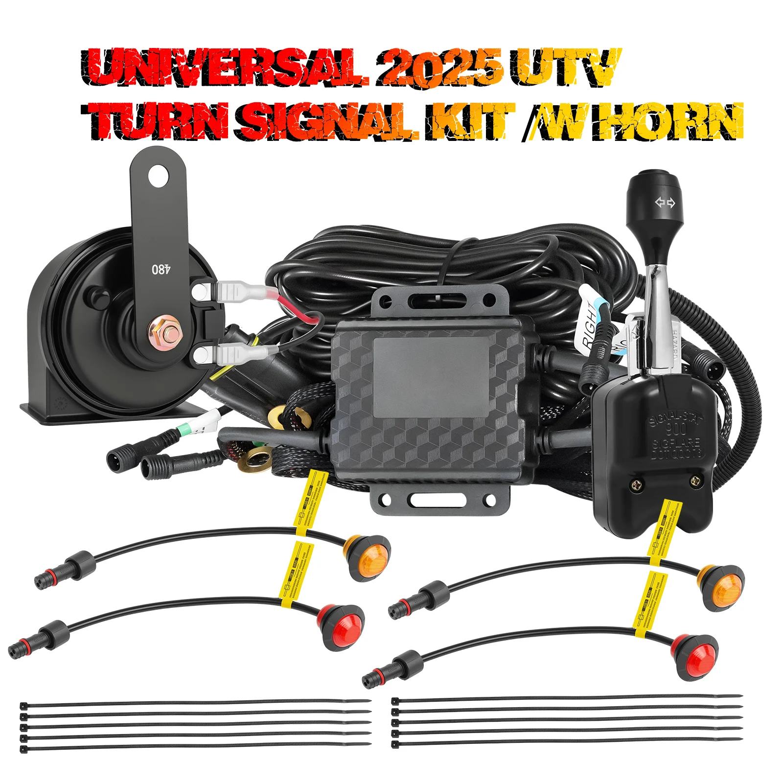 

Universal UTV Turn Signal Horn Street Legal Kit for Polaris Ranger General RZR Heavy duty black lever switch with hazard light