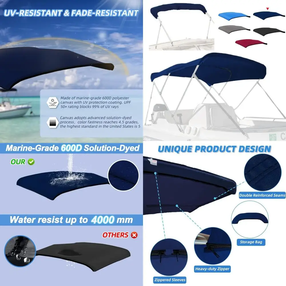

Marine-Grade, Crack-Resistant Bimini Top Cover, Heavy-Duty Waterproof & UV-Protected Sun Shade for Boats, Easy Install with Zipp