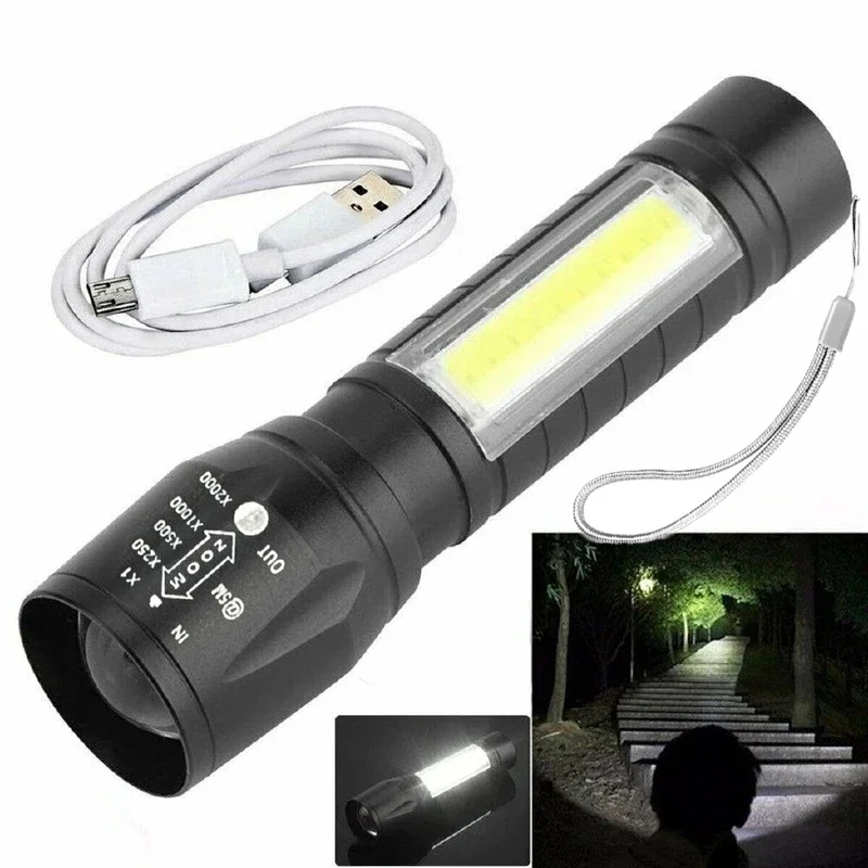 Lanterne étanche portable COB LED DulUSB aste, lampe de poche zoomable, lampe torche, mise au point, 3 modes, camping