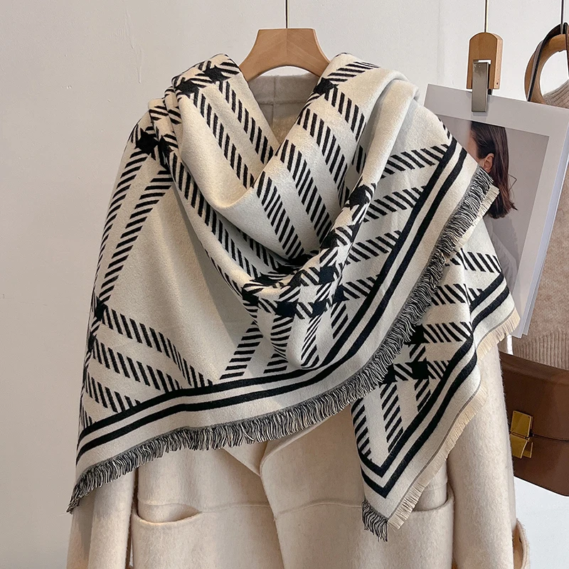 

Women's Elegant Floral Jacquard Pashmina Shawl - Winter Thick Warm Double-Sided Tassel Coldproof Windproof Blanket Scarf