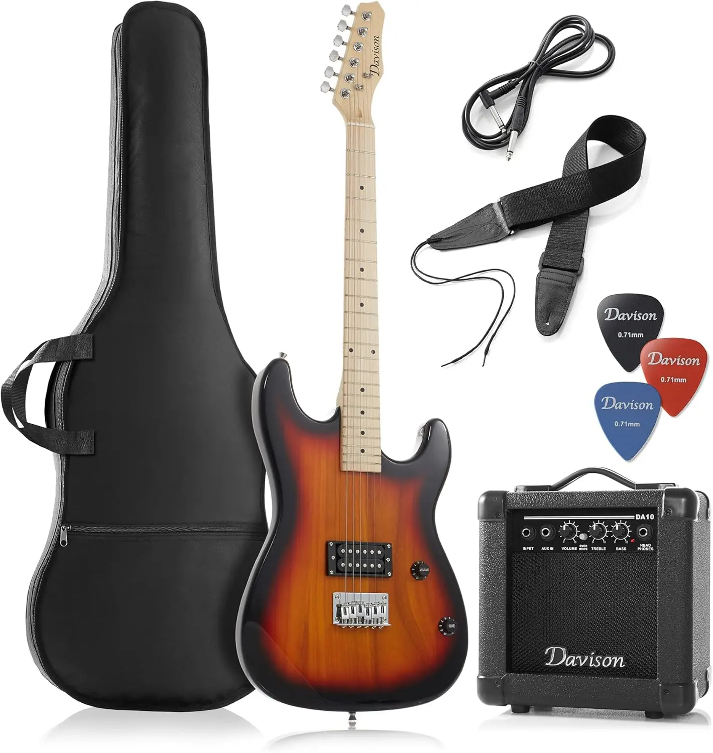 Full Size Electric Guitar with 10-Watt Amp, Sunburst - Right Handed Beginner Kit with Gig Bag and Accessories