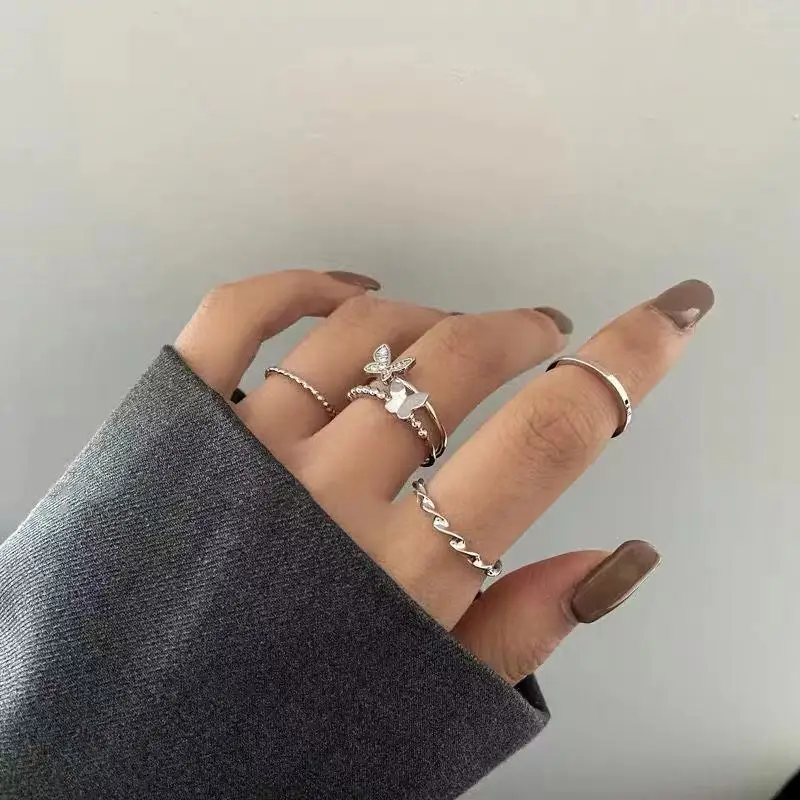 Conjunto de anillos Punk de Metal para mujer, joyería para adolescentes, accesorios, hebilla, anillo para dedo índice