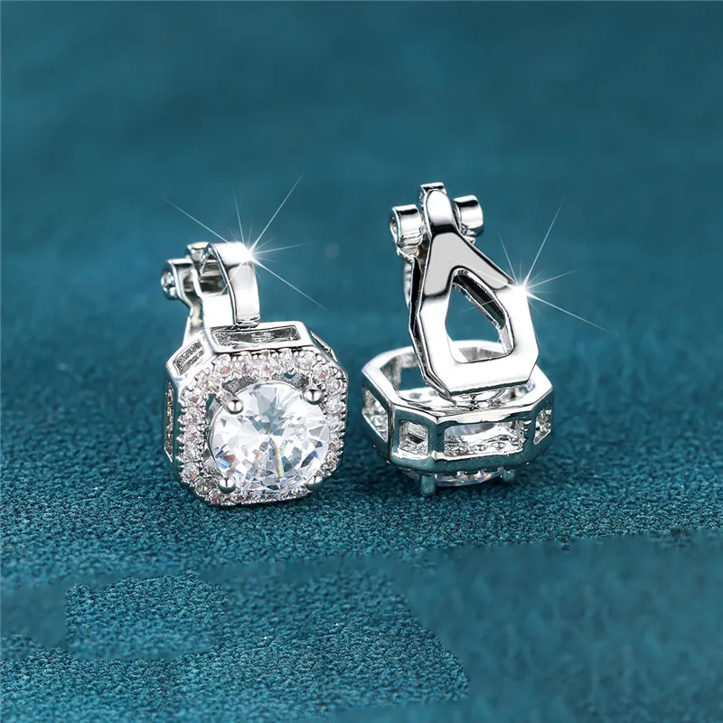 Pendientes pequeños bonitos para mujer, pendientes de piedra redonda de circón blanco para mujer, joyería de cristal de Color plateado Vintage, pendientes nupciales