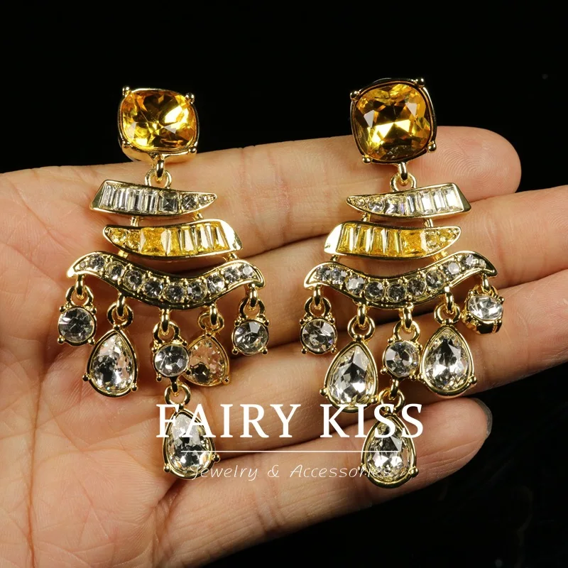 

French retro palace style dropping tassel stud earrings elegant earrings versatile ear clips