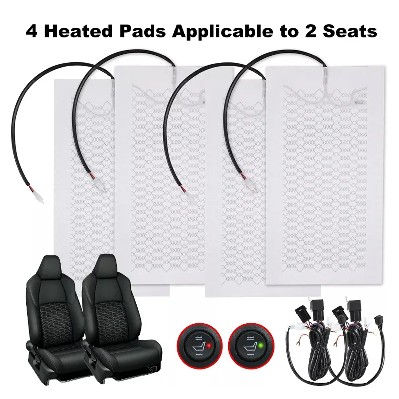 

Universal 12V Car Seat Heater Kit for 2 Seats Carbon Fiber Fast Heating Pads with 2 Level Switch and Harness Auto Accessories