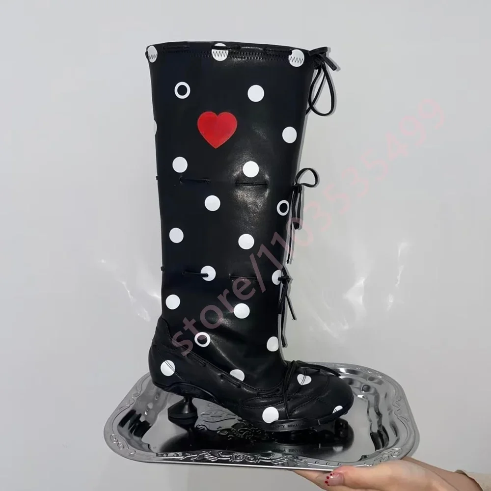 

Women's Round-Toe Polka Dot Bow-Tie Ballet Knee-High Boots Sexy Quirky Heel Fashion Party Casual Runway 2026