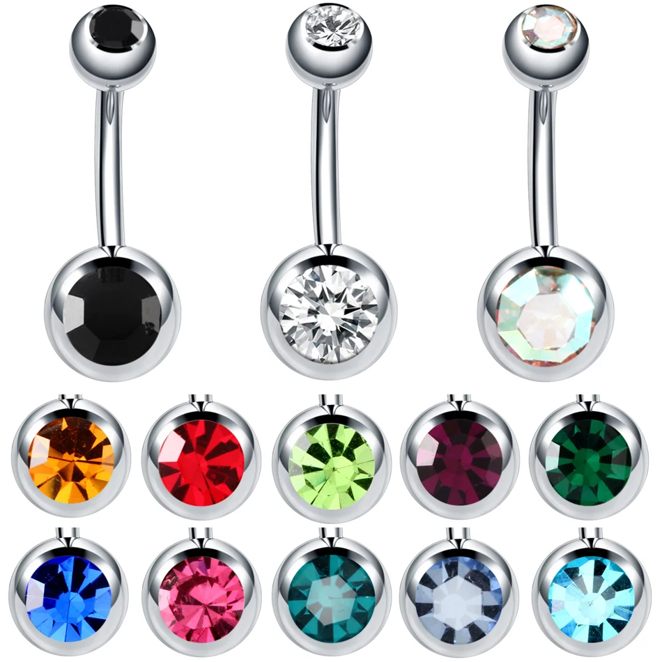 10Pcs/lot Stainless Steel Navel Piercings Rhinestone Belly Button Rings Ombligo Ball Nombril Belly Piercings Sexy Body Jewelry