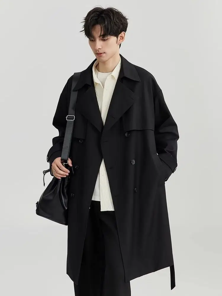 

Trench Coats Cashmere Mens Chinese OverCoatss Club Male Simple Denim Splicing Sets Korean Trend Extended Layered Quality Sports