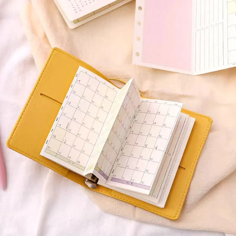 M5 Loose Leaf Notebook 2025 Calendar A8 Four Folding Calendar Year Plan Loose Leaf Paper Schedule  Decoration Student Accessorie