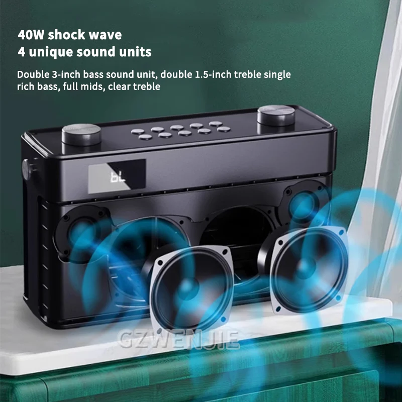

40 Вт Bluetooth-динамик Открытый MP3/U Диск/TF-карта Портативный беспроводной караоке Стерео объемный сабвуфер с микрофоном