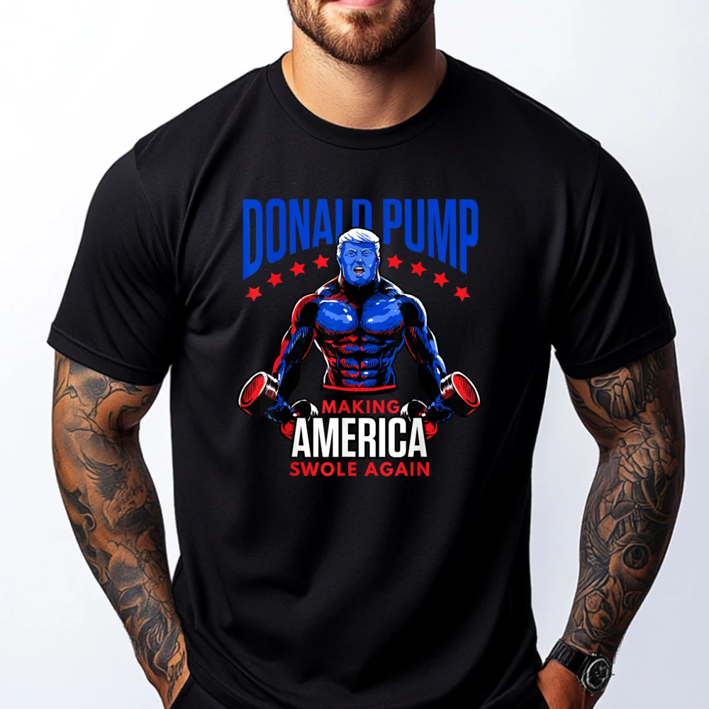 Donald Pump Swole America Trump Weight Lifting Gym Fitness Graphic Shirts Luxury Designer Punk Style