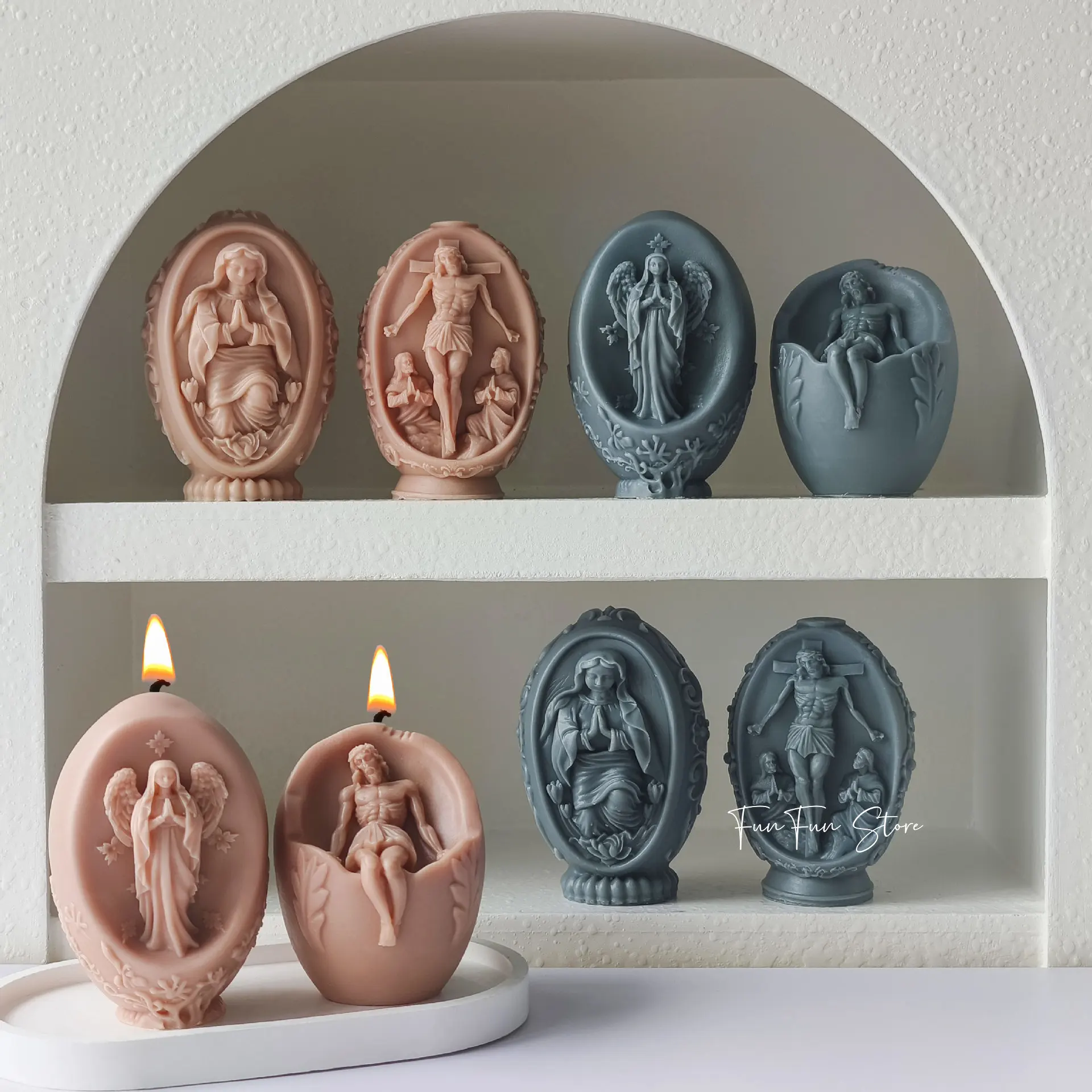 Jesus Virgin Mary Easter Egg Candle Silicone Mold DIY Handmade Aromatherapy Gypsum Candle Making Mould Easter Home Decor