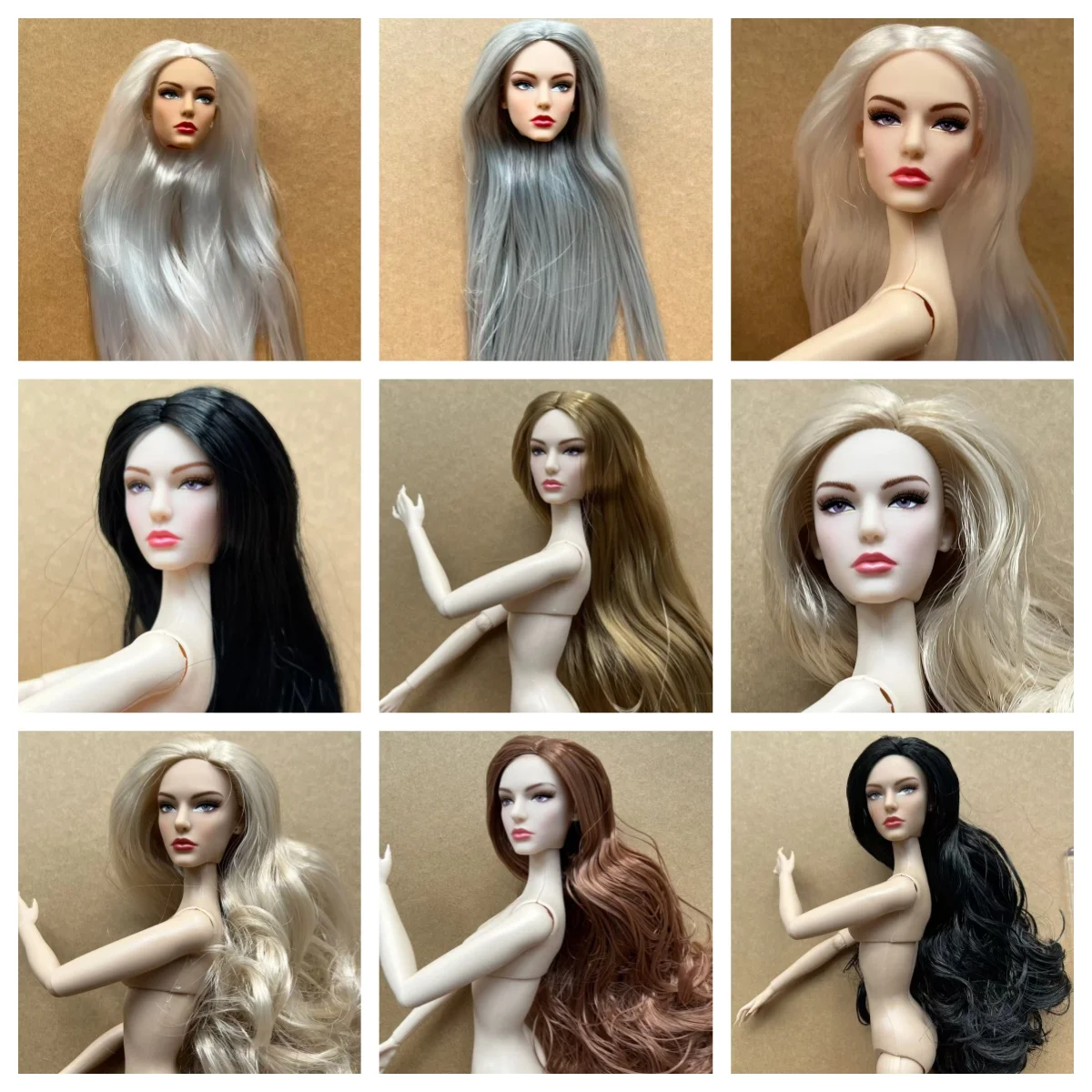 Poppy Parker Super White Coffee Pink Beige Skin Doll Heads With Good Makeup Collection 1/6 Female Doll  Parts Decors