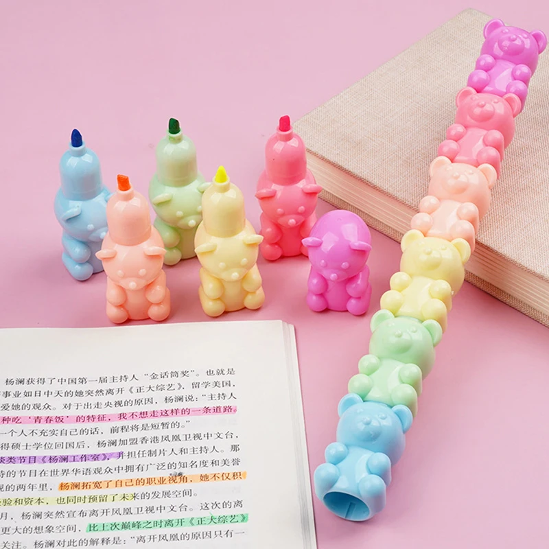 

Kawaii 5 Colors Little Bear Fluorescent Marker Pen Set Highlighter Pens Painting Highlight Mark Cute Stationery School Supplies