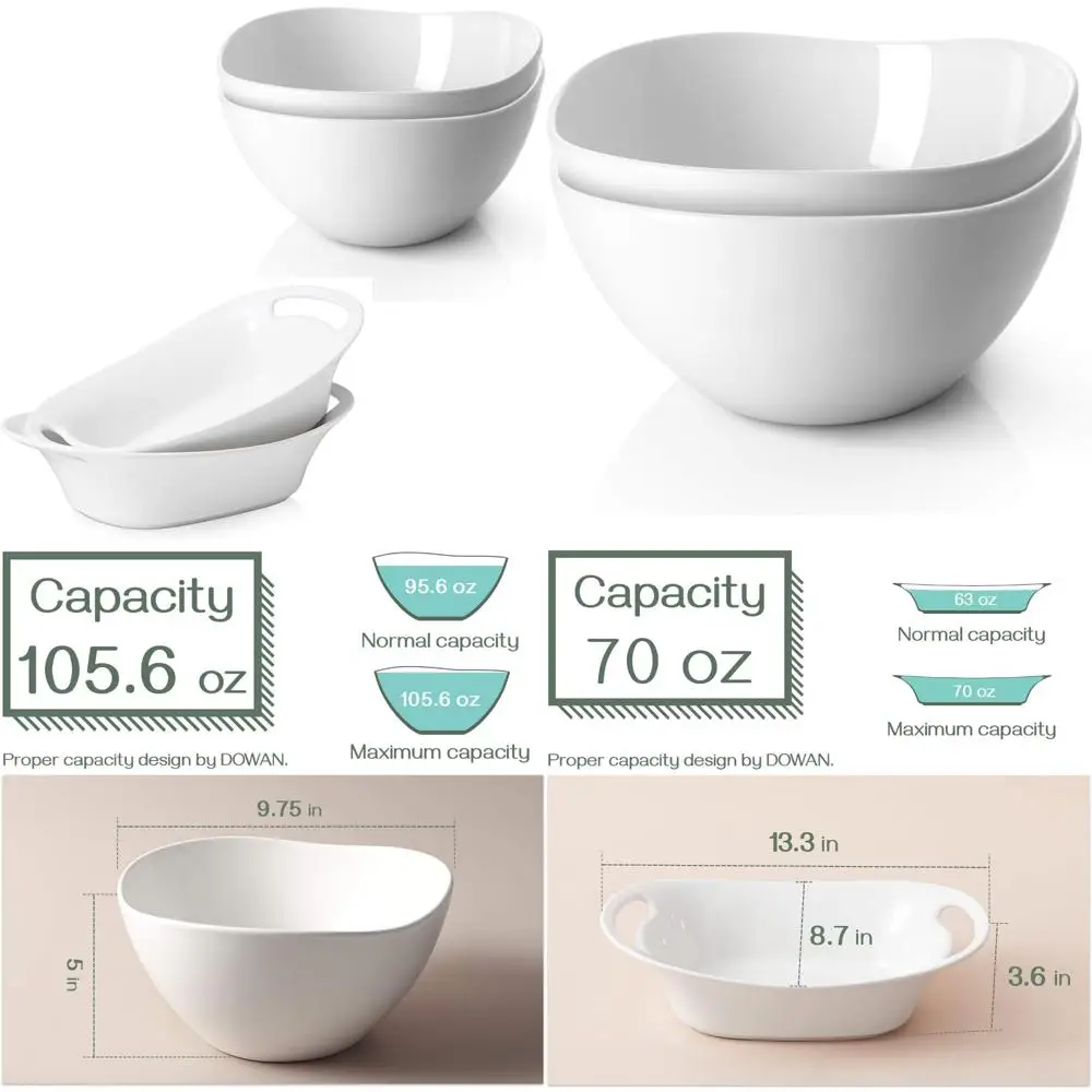 

Serving and Mixing Bowls with Handles, Large Capacity Kitchenware Set for Everyday Use