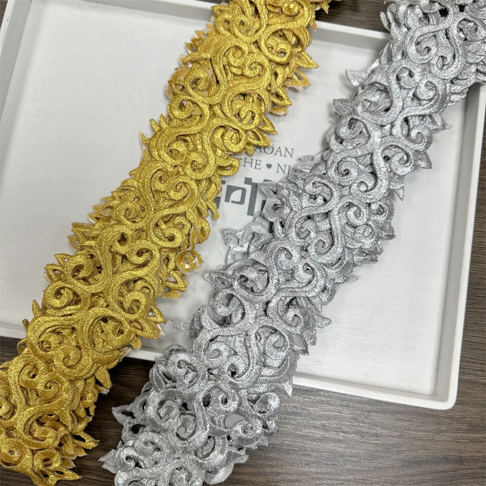 4yards embroidery Lace Ribbon African Flower Trim Tape Iron On Fabric DIY Clothes Headdress