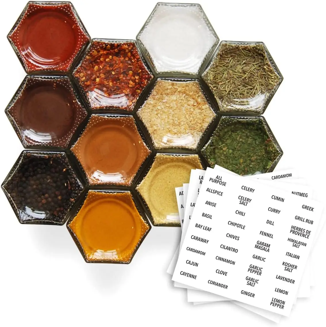 

Magnetic Jars: Includes 12 Large Empty Glass Jars (4 oz), Magnetic Metal Lids & Spice Labels | Create a Hanging Spice Rack