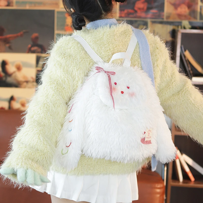 

Новые осенние и зимние плюшевые рюкзаки большой вместимости, простые и повседневные универсальные оригинальные модные женские сумки с заячьими ушками из мультфильма
