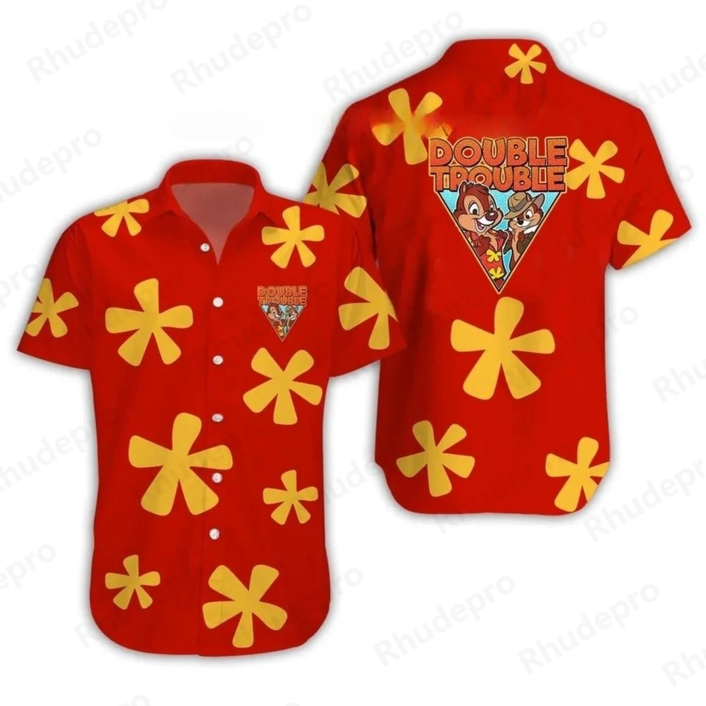 Disney 2025 Summer New Chip And Dale Hawaiian Shirt Hawai Shirts Fashion Beach Short Sleeve Button Shirt Casual Tops
