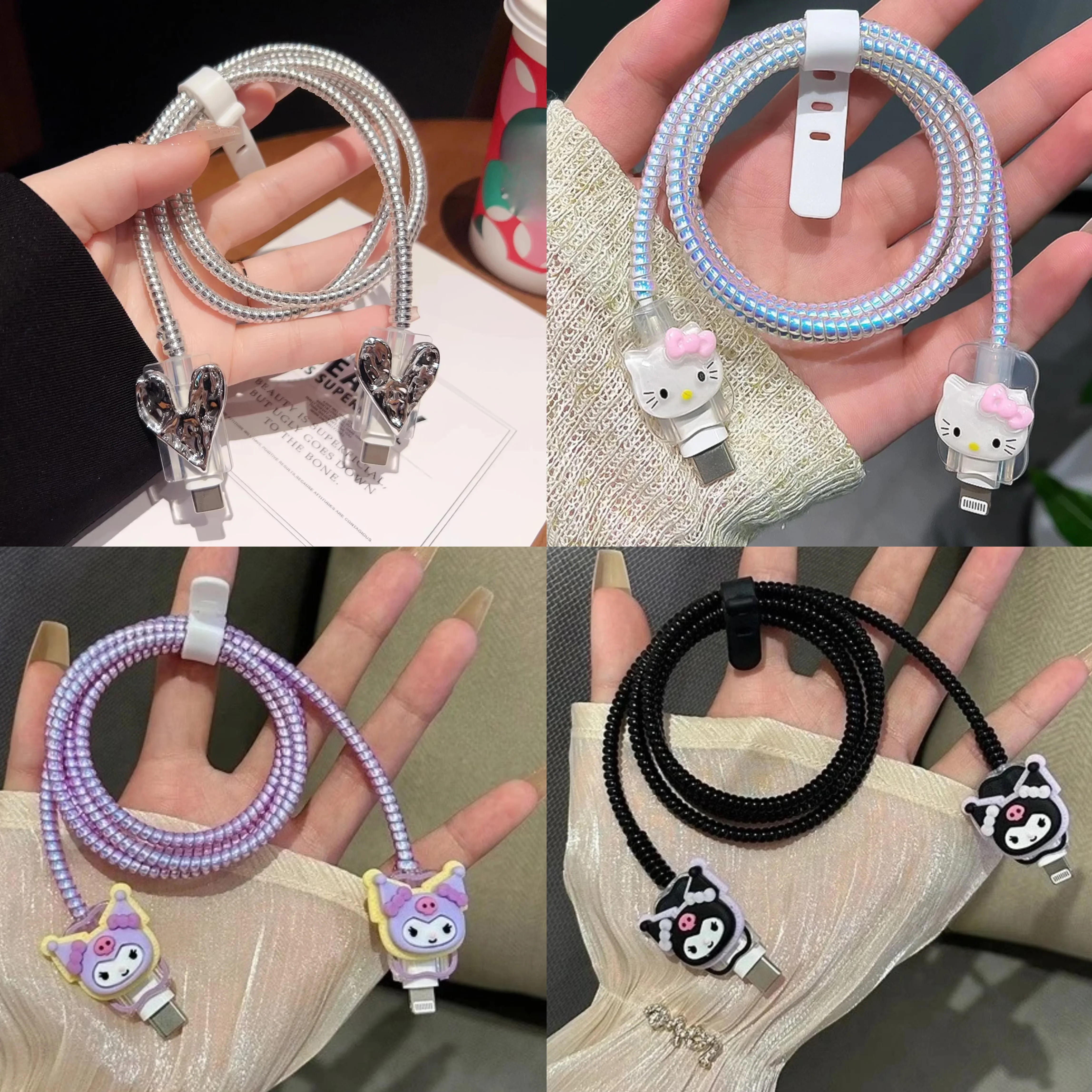 1 Juego de Protector de Cable para Cargador, Funda Protectora de Carga Rápida, Cable de Datos Antirotura, Cuerda Protectora para Cargador, Protector de Cable de Datos