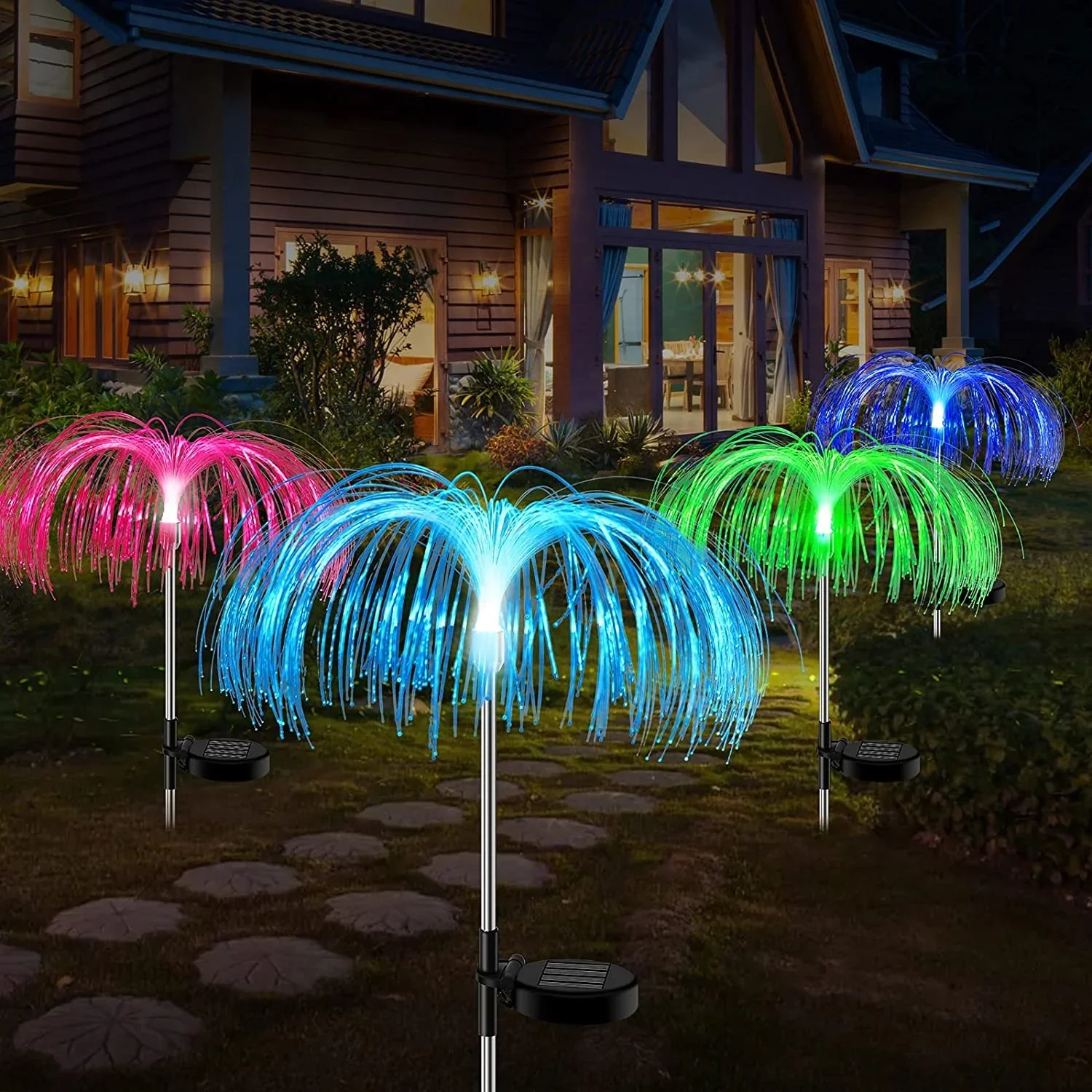 Solar Outdoor Lights Waterproof Solar Powered Flower Lights Landscape Flowers Lights with Stakes, 7 Color Changing