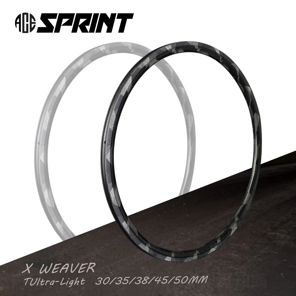 ACESPRINT Ultralight X Weave Rim for Road Bicycle 299g 30/50mm Tubeless Clincher Tubular Super Light Rim Special Brake Track