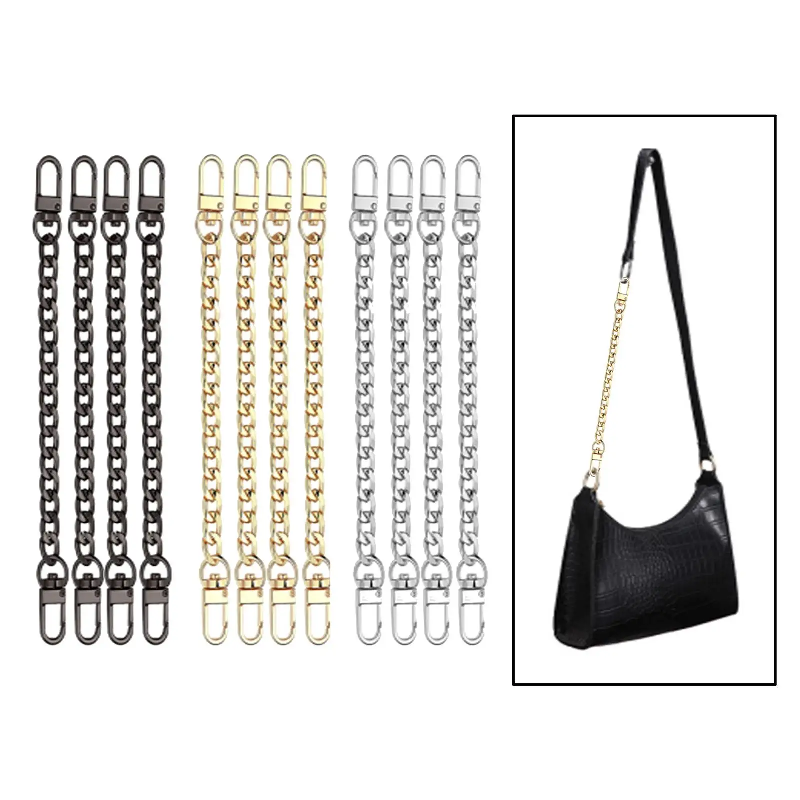 

4 Pieces Handbag Chain Straps Bag Strap Replacement Metal Purse Clutches Handles in 7.9 Inches Length for Purse Handbags