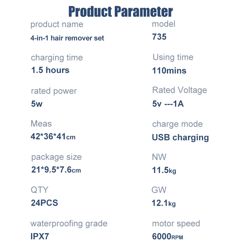 Four in One Women's Electric Private Parts Shaver Multifunctional Household Foot Grinder Waterproof Shaver Razor Set Epilators