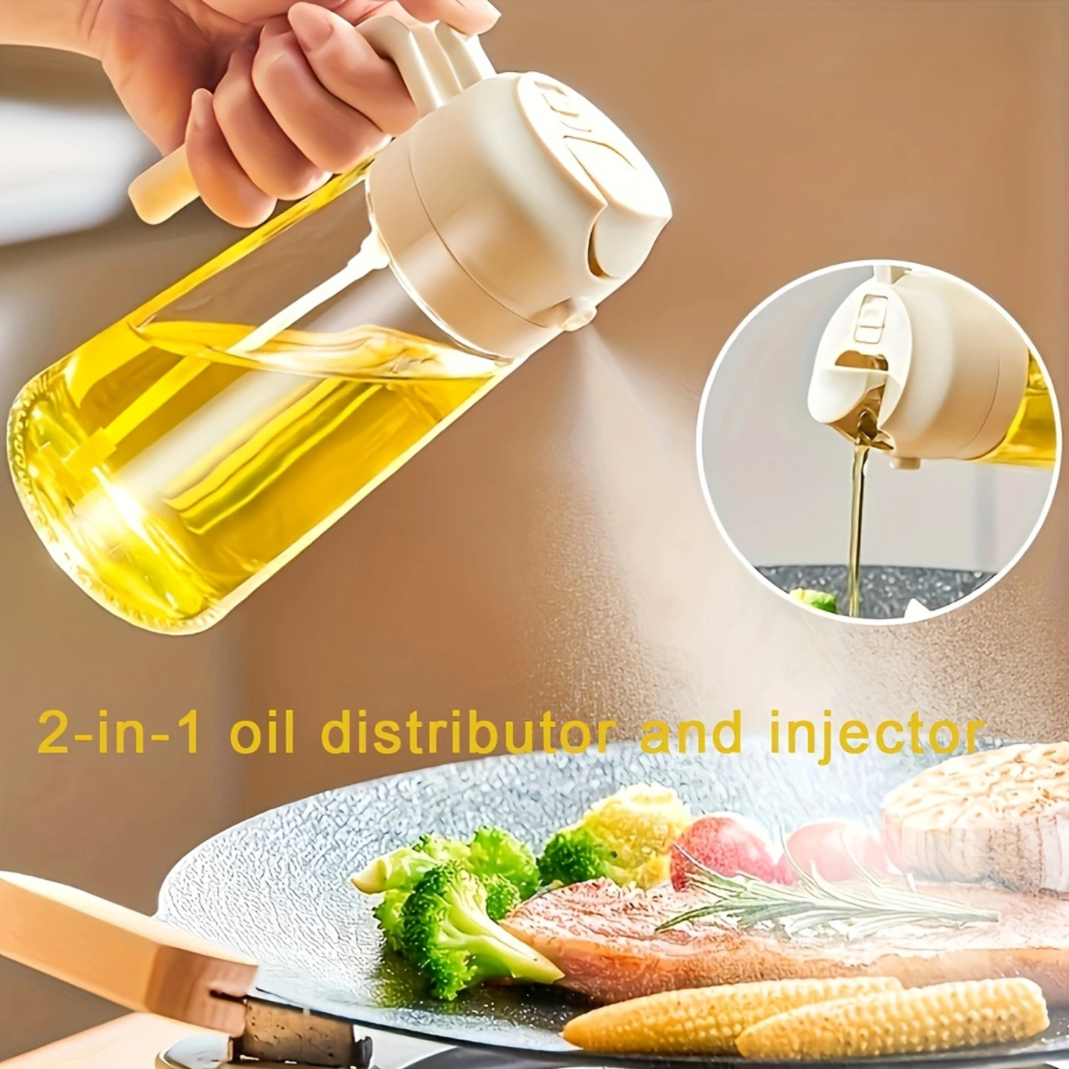 

Oval Olive Oil Dispenser and Sprayer, 15.89oz - Leakproof, 2-in-1 Cooking and Salad Oil Spray Bottle for Kitchen, Multi-Purpose